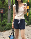 Raffen Banding Color Matching Ribbon Pocket Shorts