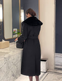 Devel Mink Fur Collar Wool Long Coat (Belt Set)