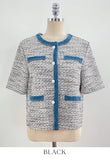 Tune Round Color Matching Short Sleeve Tweed Jacket
