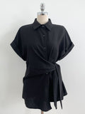 Hedden Linen Shirt Wrap Banding Wide Pants Set