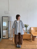 [unisex] Imeo Check Short Sleeve Hood Shirt
