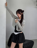 [U-BASIC] See-through Linen Ribbed Crop Cardigan
