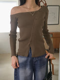 Medic Unbalance One Shoulder Silt Diagonal Button Long Sleeve Knit