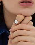 Champagne Full Moon Silver Wide Ring