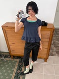 STRIPE HALTER FRILL TEE