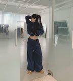 Fleece High-Neck Zip-Up Two-Way Balloon Wide Sweat Suit Set Two-Piece