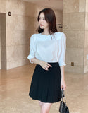 Meju Heart-Neck Three Quarter Sleeve Blouse