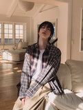 Nepri Cutting Layered Cropped Checkered Shirt