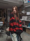 Stripe cable hood warmer knitwear