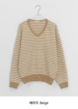 Ttet Stripe Wool V-Neck Knit