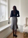 Kellin Wool Check Mermaid Midi Skirt