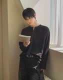 Bebro Tweed Henley Neck Long Sleeve Tee