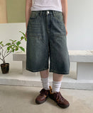Leuel Vintage Carpenter Bermuda Washing Denim Pants