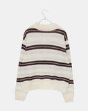 Cuff Stripe Color Matching Collar Loose Fit Long Sleeve Knit