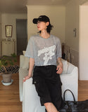 Starry Printing See-through Short Sleeve Knit