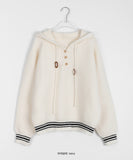 Mayaki Color Matching Button Hood Knit