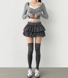 Tiered Flared Mini Underpants Banding Cotton Skirt Pant