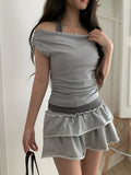 Orin Halter Layered Off-Shoulder Short Sleeve T-Shirt