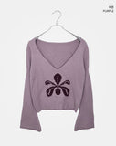 Romit Flower V-Neck Crop Long-Sleeve Knit