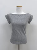Boat Neck Rib Cap Sleeve T-shirt