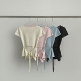 Back Ribbon Point Cut Waist Narrow Summer Knit