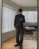 Geron Diagonal Zipper Leather Rider Jacket