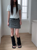 Shudi Stripe Lace Square Neck Short Sleeve T-Shirt