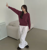 V-Neck Shirring Loose Fit Daily Knit