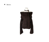 [Muffler Set/Wool Knit] Cozen Off-Shoulder Loose Fit Tie Knit