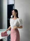 Roble Heart Neck Puff Blouse