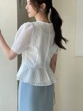 Ravidol See-through Check Puff Blouse
