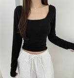 Chic Dodo Open Waist U-neck Long Sleeve T-shirt