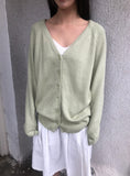 Doan Back Point Lettering V-neck Knit Cardigan