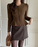 Brett Wrinkle Puff Peplum Jacket Blouse
