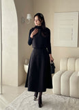 [3 piece set] ReadyU Half-Neck Knit Wool Vest Skirt Set