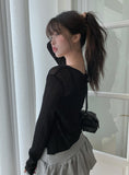 Lemin Summer Rib Round Loose Fit Long Sleeve Cardigan