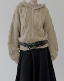 Cable Two-Way Knit Hood Zip-Up
