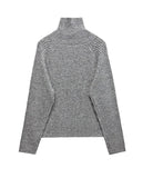 [LANARCH] Shoulder Zip-up Ribbed Knit Sweater