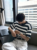Baron cable stripe short sleeve knit
