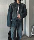 Ocean Washed Stitch Biker Denim Jacket