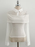 Monta Color Matching Off-Shoulder Knit Layered Shirt