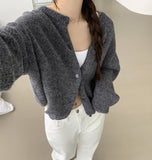 Fluffy Avant-Fit Shibori Alpaca Long Sleeve Cardigan