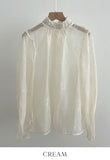 Loet Pintuck Pearl Sheer Lace Blouse