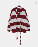 [Muffler SET] Phu Stripe Color Matching V-Neck Loose Fit Long Sleeve Long Knit