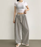 Stripe Banding Wide Pants