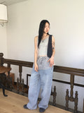 [MADE] Betts Light Washing Back Banding Denim Long Wide Pants
