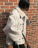(3oz Quilting) FUR-COLLAR DOUBLE SHORT COAT