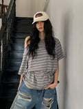 Multi stripe strap off-shoulder short sleeve