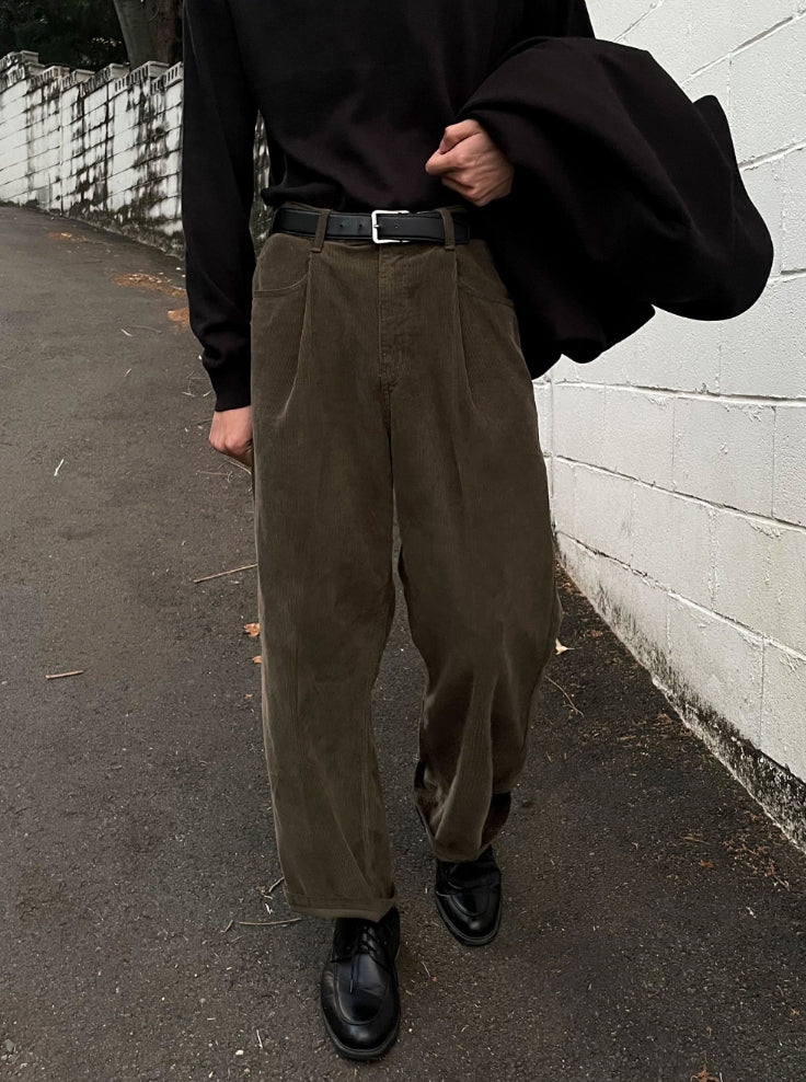 【COSYHARU】Khaki Brown Corduroy Semi-Wide Pants COSYHARU (コシハル) - カーキブラウンコーデュロイセミワイド