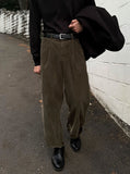 Khaki Brown Corduroy Semi-Wide Pants